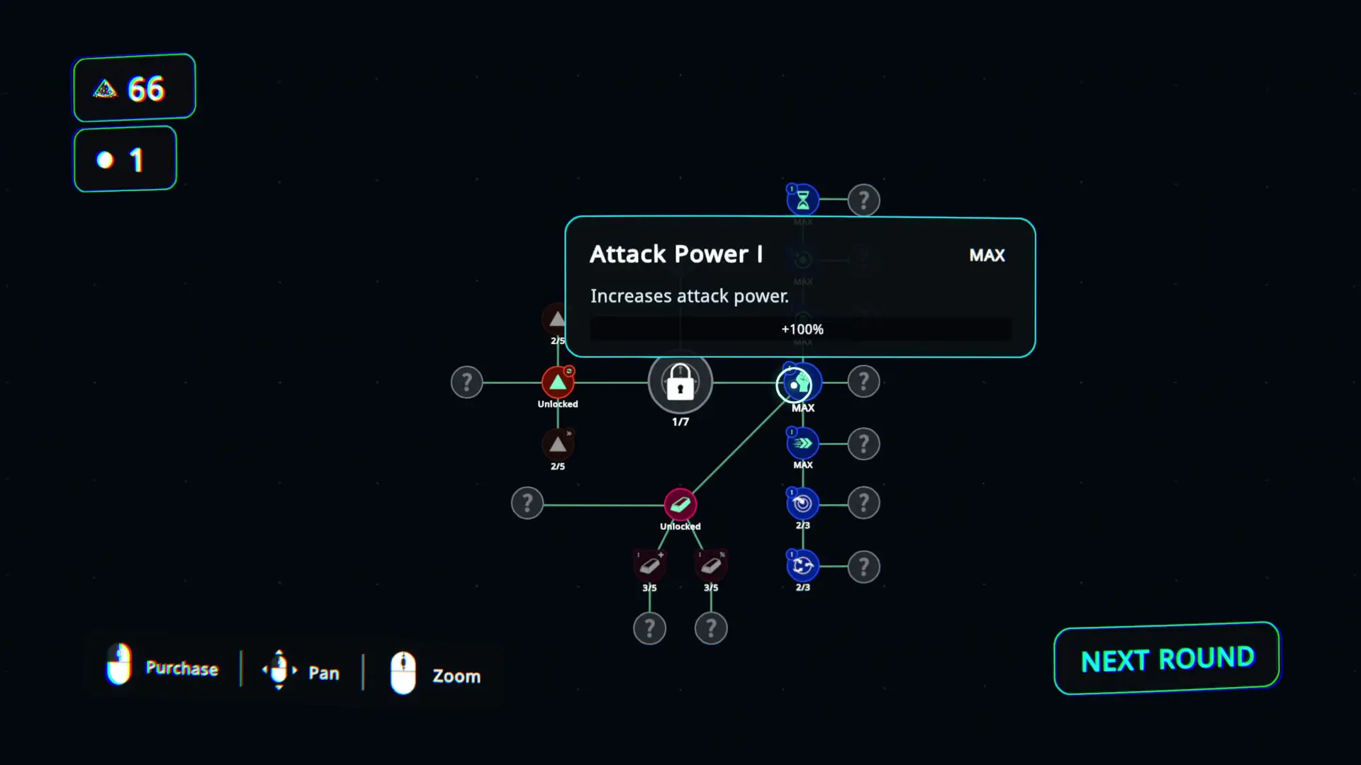 Upgrade tree with the Attack Power trait selected.